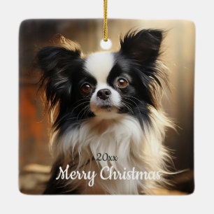 Ornamento De Cerâmica Pet de Cão de Pato de Papillon Datado Personalizad