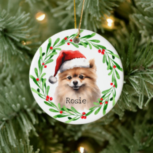 Ornamento De Cerâmica Pet de Férias Pomeranianas de Cão de Natal