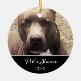 Ornamento De Cerâmica Pet de Foto Personalizada do Cão Pitbull no Natal