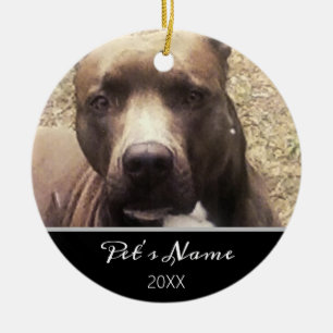 Ornamento De Cerâmica Pet de Foto Personalizada do Cão Pitbull no Natal