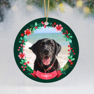 Ornamento De Cerâmica Pet Dog 2 Photo Christmas Wreath