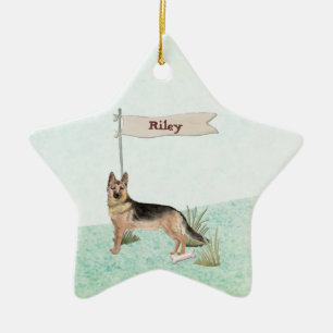 Ornamento De Cerâmica Pet Dog de German shepherd de Nome Personalizado