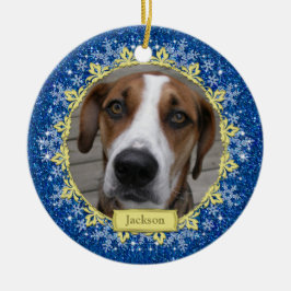 Ornamento De Cerâmica Pet Dog Memorial Blue Snowflake Foto Natal