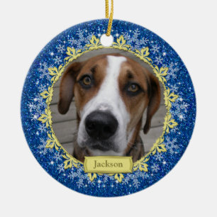 Ornamento De Cerâmica Pet Dog Memorial Blue Snowflake Foto Natal