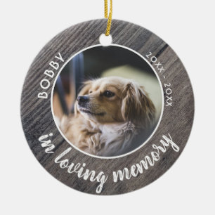 Ornamento De Cerâmica Pet Dog Memorial Foto Rustic Wood Keepsaoket