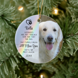 Ornamento De Cerâmica Pet Dog Memorial Goodbye Citação Foto Rainbow
