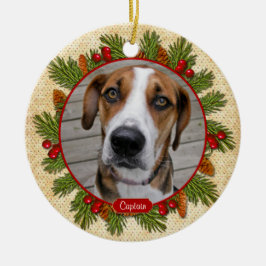 Ornamento De Cerâmica Pet Dog Memorial Pine Boughs Holly Foto Natal