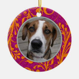 Ornamento De Cerâmica Pet Dog Memorial Pink Orange Foto Natal