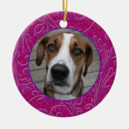 Ornamento De Cerâmica Pet Dog Memorial Pink Purple Foto Natal