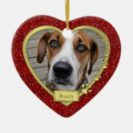 Ornamento De Cerâmica Pet Dog Memorial Red Photo Heart Christmas