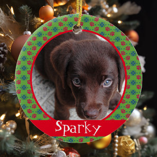 Ornamento De Cerâmica Pet Dog Photo Paw Imprime Monograma