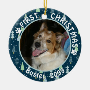 Ornamento De Cerâmica Pet FIRST CHRISTMAS Blue Green Trees