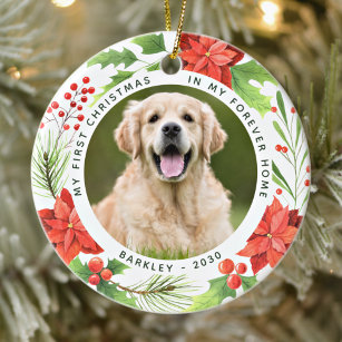 Ornamento De Cerâmica Pet First Christmas Forever Home Wreath Dog Fotogr