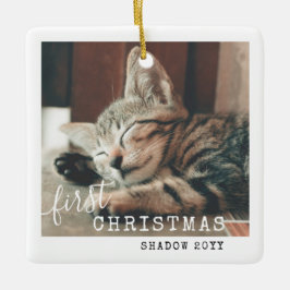 Ornamento De Cerâmica Pet First Christmas Photo Cute Simples