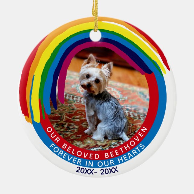 Ornamento De Cerâmica Pet Memorial 2-Sided 2-Photo Rainbow Bridge (Traseira)