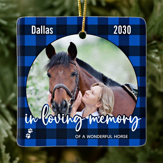 Ornamento De Cerâmica Pet Memorial Blue Xadrez Horse Pet Perde (Criador carregado)