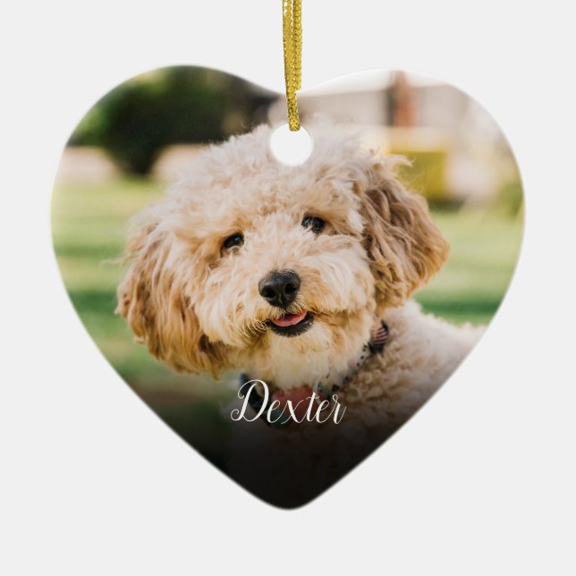 Ornamento De Cerâmica Pet Memorial Photo Cat Dog Elegant Heart (Frente)