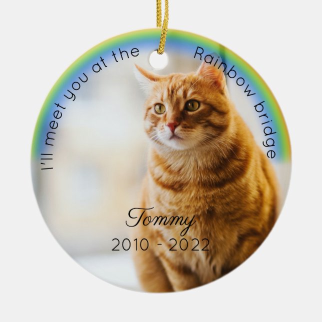 Ornamento De Cerâmica Pet Memorial Rainbow Bridge de Natal Gato (Frente)