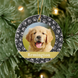 Ornamento De Cerâmica Pet Paw Prateado Imprime Dourado Nome Personalizad