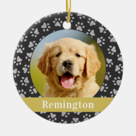 Ornamento De Cerâmica Pet Paw Prateado Imprime Dourado Nome Personalizad