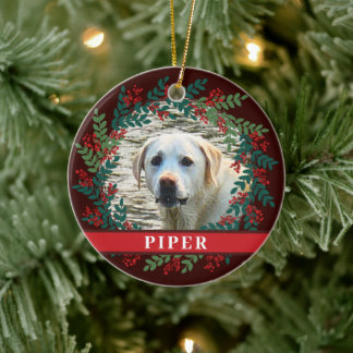 Ornamento De Cerâmica Pet Personalizado Castanho Foto Fúria de Natal