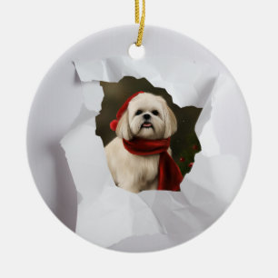 Ornamento De Cerâmica Pet Personalizado Espiando o Natal