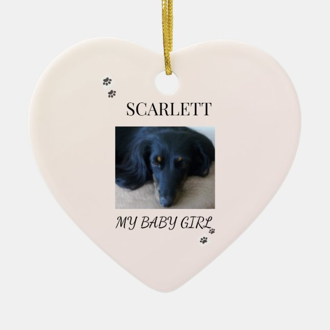 Ornamento De Cerâmica Pet Photo Blush Design with Holiday Paw Prints (Frente)