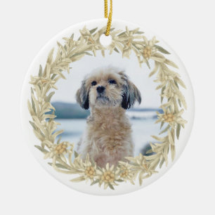 Ornamento De Cerâmica Pet Photo Edelweiss Alpino Floral Wreath