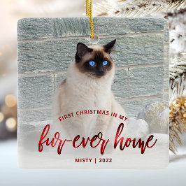 Ornamento De Cerâmica Pet Photo First Christmas Forever Home Red