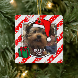 Ornamento De Cerâmica Pet Photo First Christmas Santa Hat HO HO HO Bonit
