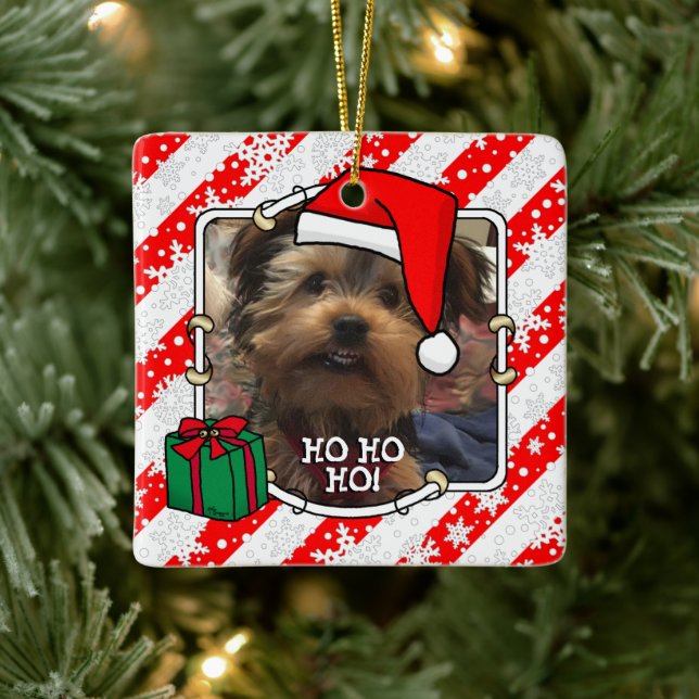 Ornamento De Cerâmica Pet Photo First Christmas Santa Hat HO HO HO Bonit (Árvore)