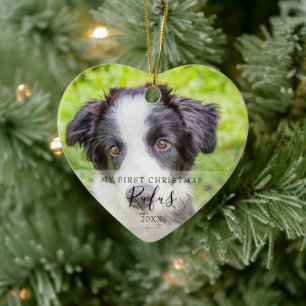 Ornamento De Cerâmica Pet Photo First Christmas Snowflakes