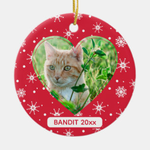 Ornamento De Cerâmica Pet Photo Flocos de Neve, Frio de Neve, Gato Bonit
