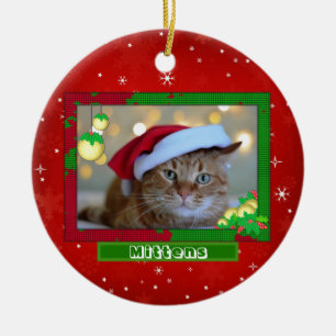 Ornamento De Cerâmica Pet Photo Name Red