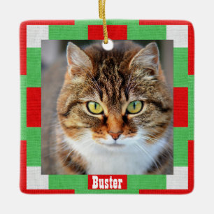Ornamento De Cerâmica Pet Photo Name Red Green