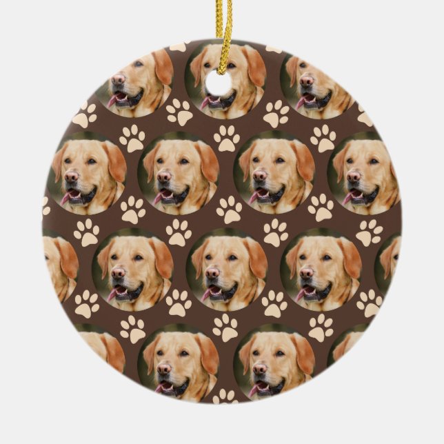 Ornamento De Cerâmica Pet Photo Pattern Dog Brown (Frente)