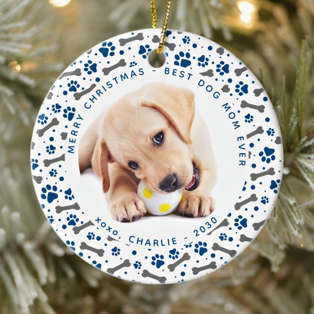 Ornamento De Cerâmica Pet Photo Paw Personalizada MOM DOG Imprime Natal (Criador carregado)