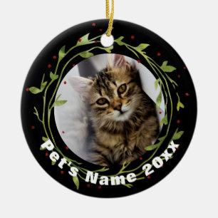 Ornamento De Cerâmica Pet Photo Wreath personalizado em preto