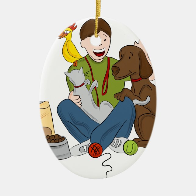 Ornamento De Cerâmica Pet Sitter Cartoon (Frente)