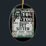 Ornamento De Cerâmica Pet Sitter - Retrô De Vintage Engraçado<br><div class="desc">Anúncio de "Pet Sitter vintage" em turquesa,  aqua,  vermelho e preto. Arty,  engraçado,  colorido e divertido,  faz um presente de excelente e certamente trará sorrisos e risos para o receptor.</div>