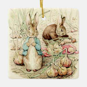 Ornamento De Cerâmica Peter e Benjamin reúnem cebolas por Beatrix Potter