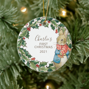Ornamento De Cerâmica Peter Rabbit Primeiro Natal do bebê com