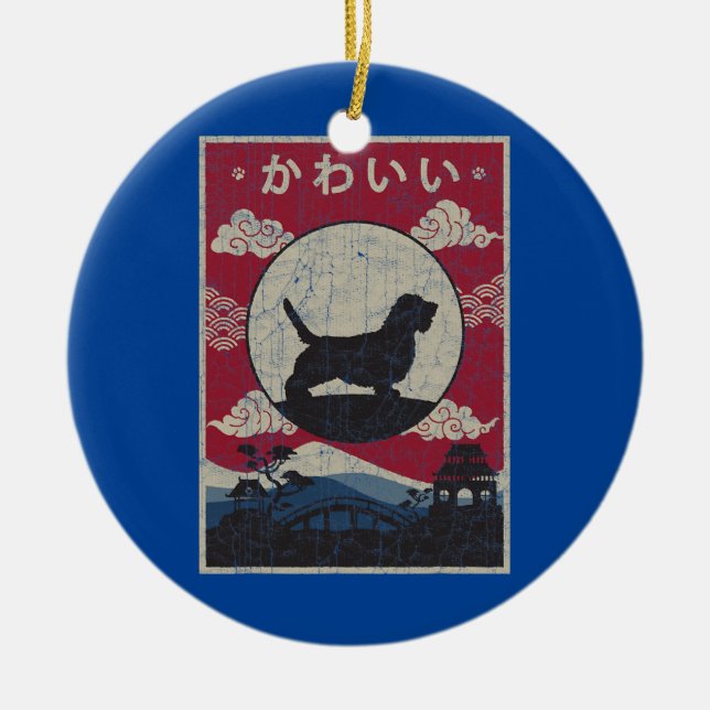Ornamento De Cerâmica Petit Basset Griffon Vendeen Design Japonês (Frente)