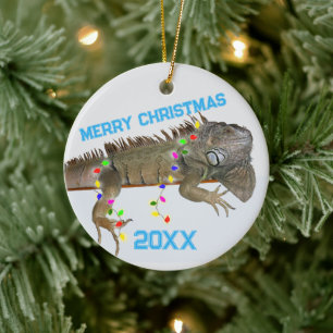 Ornamento De Cerâmica Pets Exóticos do Modelo de Foto de Natal Iguana