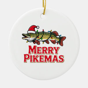 Ornamento De Cerâmica Pez Lucio Sombrero de Papai Noel Natal Alegre Pike