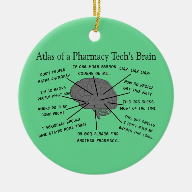 Ornamento De Cerâmica Pharmacy Tech "Atlas of Pharmacy Tech Brain" (Frente)