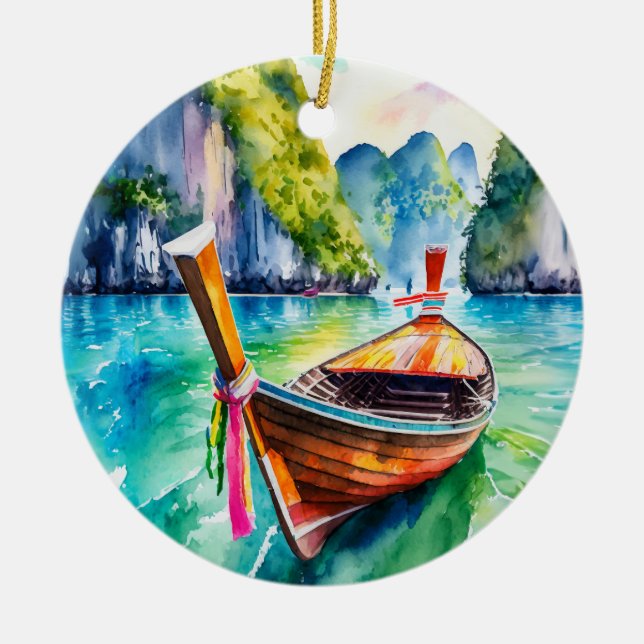 Ornamento De Cerâmica Phi Phi Island Krabi Longboat Tailândia (Frente)