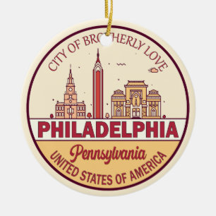 Ornamento De Cerâmica Philadelphia Pennsylvania City Skyline Emblem
