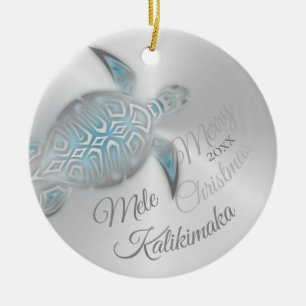 Ornamento De Cerâmica PHOTO Silver Turtle Mele Kalikimaka