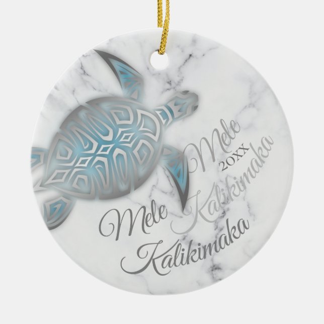 Ornamento De Cerâmica PHOTO Silver Turtle | Mele Kalikimaka | (Frente)